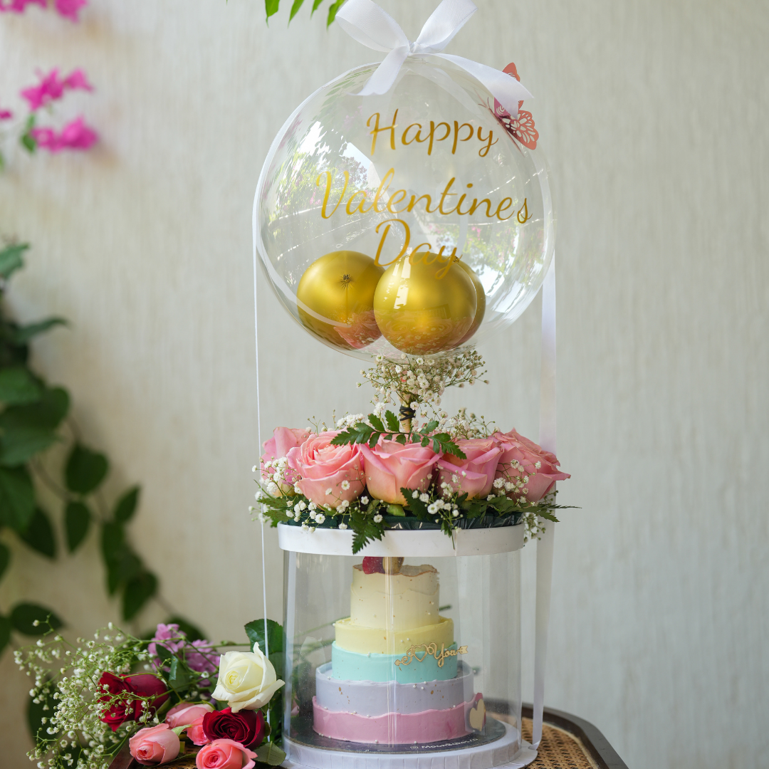 Love Encased – Tier Cake with Flowers & Balloons