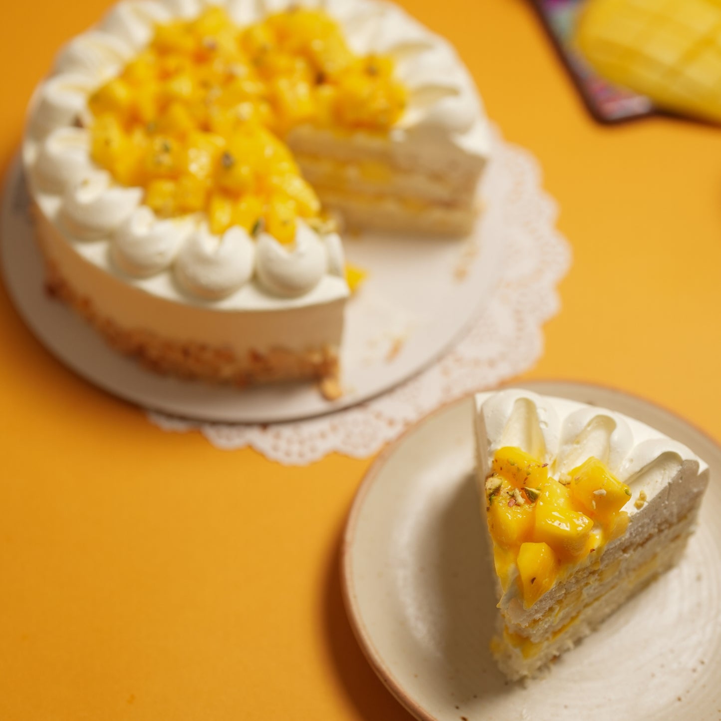 Mango Dessert Combo – Mango Cream Cake Slice & Mango Cream Burst Bun