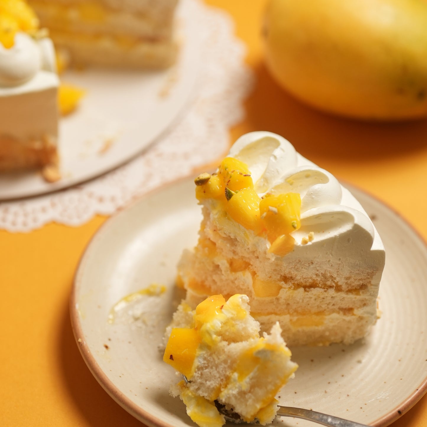 Mango Dessert Combo – Mango Cream Cake Slice & Mango Cream Burst Bun