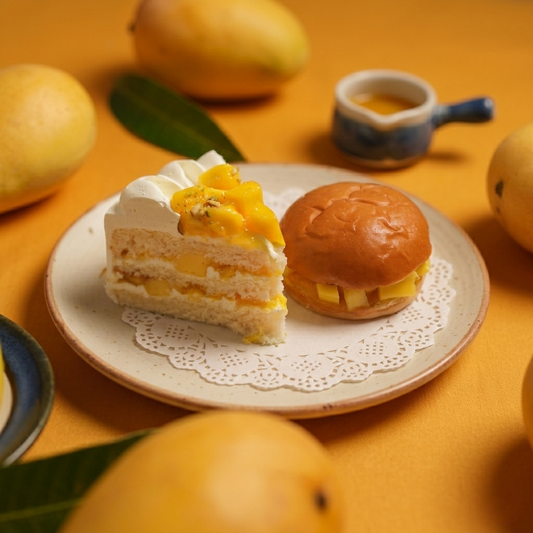 Mango Dessert Combo – Mango Cream Cake Slice & Mango Cream Burst Bun